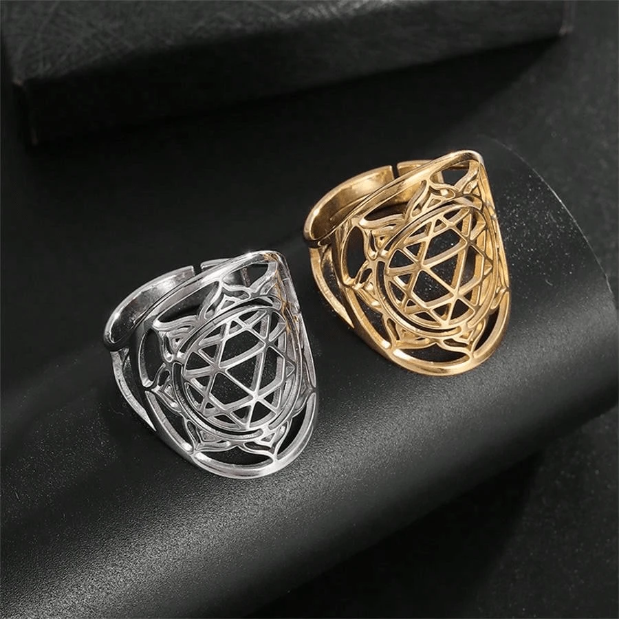 1pc Unisex Stainless Steel Six-Pointed Star Of David Lotus Ring - Hexagram - View 1