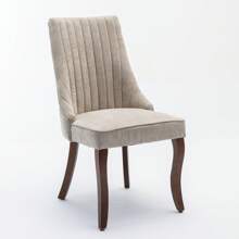 GOODSILO Set Of 2, Rayon Cloth Flocking Linen Dining Chairs Channel Kitchen Dinner Chair Comfy Fabric Upholstered Accent Chair For Dining Room With Curved Solid Wood Legs