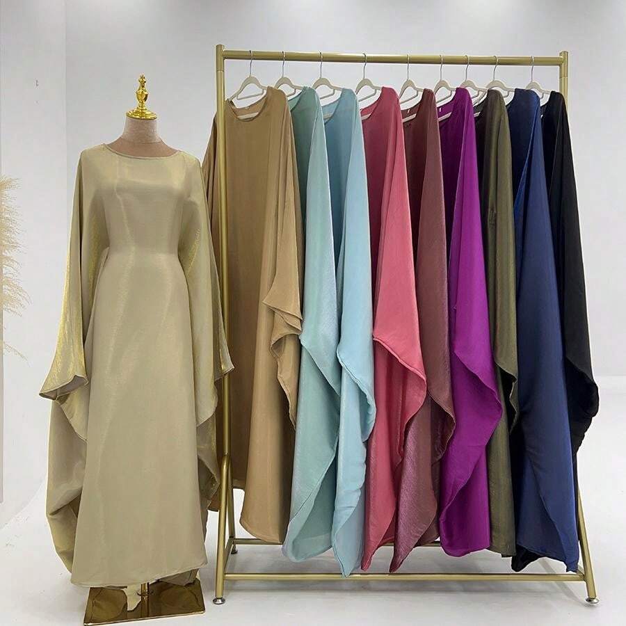 Women's Long Satin Robe With Batwing Sleeves, Loose Fit And Shiny ...