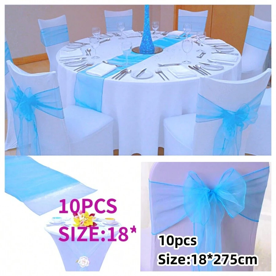 10pcs Chair Back Decorative Band, Organza Bow-Knot Chair Back Flowers Table Decoration, Wedding Supplies Chair Sash, 18CM Wide, 275CM Long, Need To Tie Into Bow-Knot Shape By DIY, Ideal For Glass Yarn Chair Back Fabric Festival Party Decoration European Gauze Tent Outdoor Perimeter Tent Wedding Supplies Graduation Party Graduation Ceremony Supplies Background Modeling Opening Ceremony Interactive Party Atmosphere Supplies Packaging Gift Decoration Ribbon