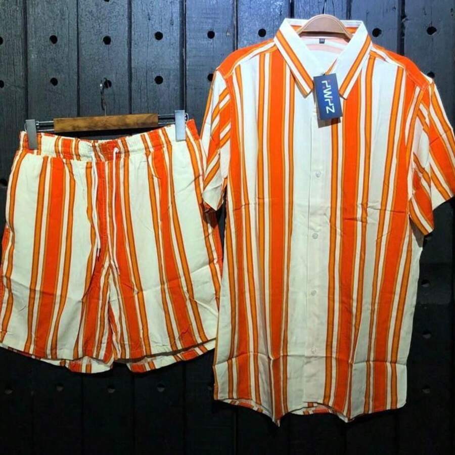 Men Shirt Co-Ords - 珊瑚橙 - 查看 1