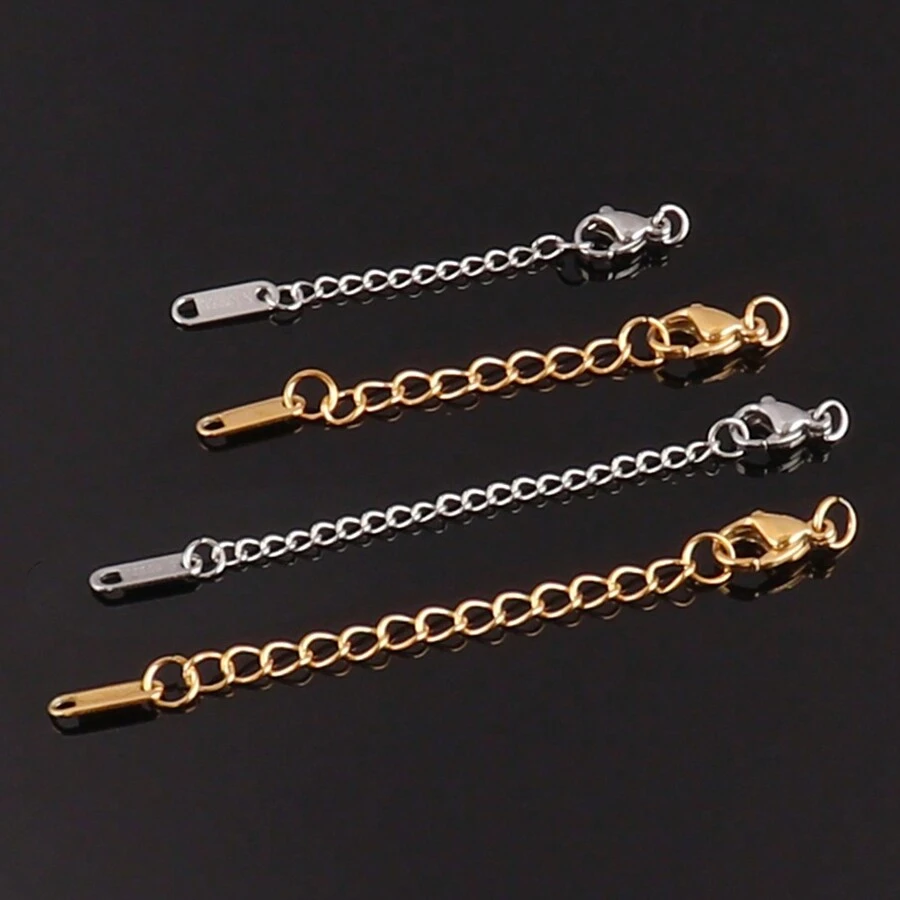 10pcs Stainless Steel Extension Chains Extended Tail Chains Lobster Clasps Connectors DIY Jewelry Making Findings Bracelet Necklace