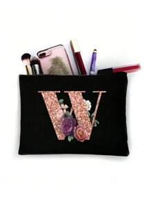 Cosmetic Bag Lady Makeup Bags Wallet Initials 26 Letter Pattern Toiletry Organizer Pouch Wedding Party Wash Bag Zipper Phone Purse Pencil Pouch High-Capacity Make Up Bags Clutch Bag Bridesmaid Make Up Pouch Toiletries Organizer Bag Cosmetic Case Handbag For Travel Storage Cosmetic Bag For Travel School Supplies Travel Essentials Holiday Essentials Makeup Pouch Makeup Organizer Holiday Winter 2024 Make Up Organizer Makeup Storage - Black - View 11