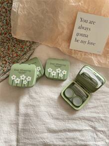 Estuche de lentes de contacto con diseño minimalista y flores pequeñas y lindas, kit portátil a prueba de fugas con espejo y herramienta removedora, contenedor de lentes de contacto, kit de almacenamiento y remojo para viajes y hogar, lentes de contacto de colores, maquillaje - A - Ver 9