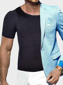 男士无缝压缩塑身衣，收腹塑形内衣，适用于男性乳房发育症 - 黑色 - 查看 7