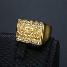 1 pieza Nuevo anillo de acero de titanio HIPHOP chapado en oro con famosa pintura mundial para hombre, joyería de acero inoxidable - Accesorios de acero inoxidable - Ver 8