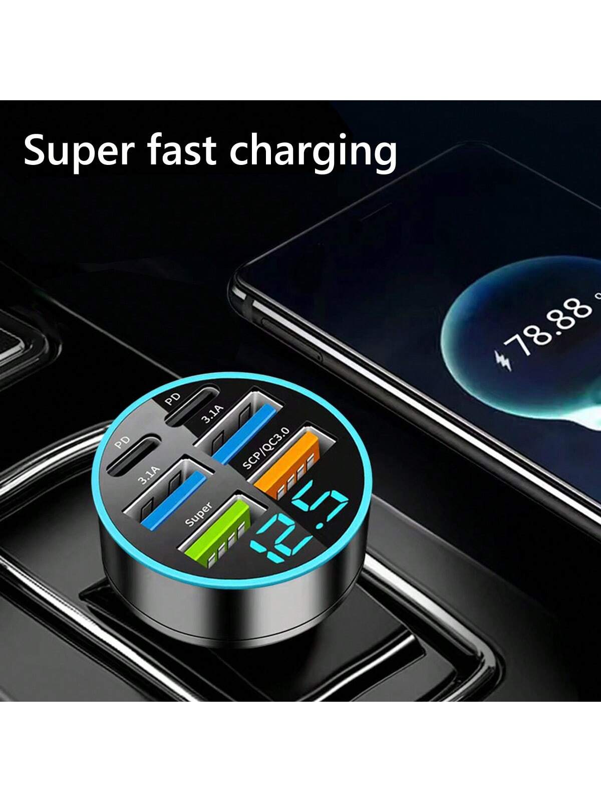 شاحن سيارة 6 مداخل USB شحن سريع جداً، شحن ذكي للهو...