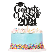 Sparkling Creative 2024 Graduation Theme Cake Topper Decoration For College/PhD Graduation Parties - Black - View 1