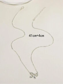 Silver Fashionable Bow Charm Necklace, Versatile Valentines,Mom,Mother,Mother's Day,Gift - Silver - View 3