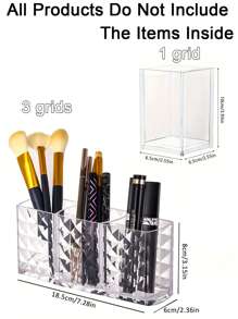 1個透明亮面亞克力化妝刷筒，三格菱形桌面收納盒，多功能眉筆和口紅收納盒-透明的化妝工具容器，1個亞克力筆筒