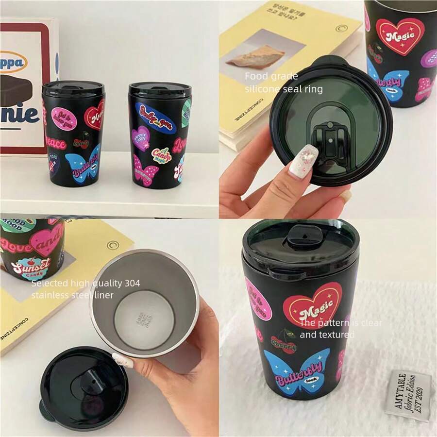 Taza con forma de corazón de "Dopamine Love" 2024 Nueva, taza de café de acero inoxidable, termo de viaje portátil