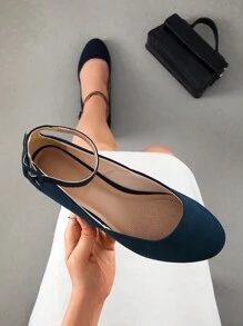 Women's Flats Round Toe V-Shaped Mouth Comfort Daily Casual Commut Low Wedge Ankle Strap Adjustable Buckle Flats Shoes For Valentine's Day - Màu xanh hải quân - Xem 3