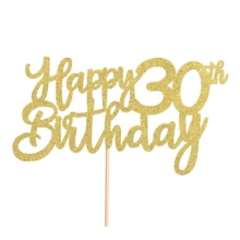 Decoración de tapa de pastel de 30th cumpleaños feliz con brillo dorado, diseño de escenario de fiesta de aniversario, herramientas para decorar pasteles - Dorado - Ver 4