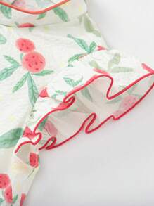 Balabala Baby Girl Chinese Style Cherry Print Cheongsam Dress With Flutter Sleeves, Spring/Summer - Red and White - View 8