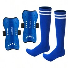 1 Set Soccer Socks With Knee-High Shin Guards & Straps For Training And Competition