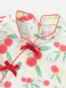 Balabala Baby Girl Chinese Style Cherry Print Cheongsam Dress With Flutter Sleeves, Spring/Summer - Red and White - View 7