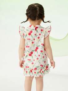 Balabala Baby Girl Chinese Style Cherry Print Cheongsam Dress With Flutter Sleeves, Spring/Summer - Red and White - View 3