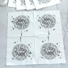 Disco Ball Disposable Party Supplies, One-Time Use Plates Cups Napkins, Silver Disco Paper Plates, Disposable Disco Paper Plates & Cups Suitable For Wedding, Party, Birthday Decoration
