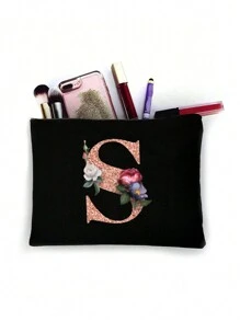 Cosmetic Bag Lady Makeup Bags Wallet Initials 26 Letter Pattern Toiletry Organizer Pouch Wedding Party Wash Bag Zipper Phone Purse Pencil Pouch High-Capacity Make Up Bags Clutch Bag Bridesmaid Make Up Pouch Toiletries Organizer Bag Cosmetic Case Handbag For Travel Storage Cosmetic Bag For Travel School Supplies Travel Essentials Holiday Essentials Makeup Pouch Makeup Organizer Holiday Winter 2024 Make Up Organizer Makeup Storage - Black - View 27