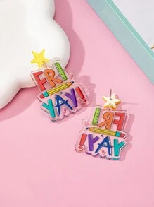 1 par de aretes acrílicos coloridos y brillantes con estilo del Día del Maestro para fiestas de mujeres
