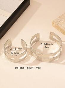 1 Set Geometric Hollow Opening Bangle And Bracelet, Vintage Exaggerated Style, European And American - Silver - View 5