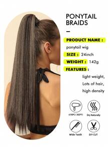 Kẹp tóc đuôi ngựa thẳng Phần mở rộng tóc cho phụ nữ Quấn quanh dài tự nhiên Phụ kiện sợi tóc tổng hợp thẳng 24 inch Màu nâu nổi bật đến tóc vàng - Màu dương cầm - Xem 5