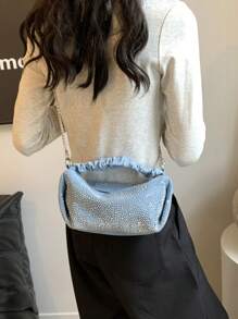 Glamorous Fashionable Solid Color Metal Chain With Rhinestone Decor Ruched Bag Perfect For Party, Wedding, Prom, Dinner/Banquet, Matching With Wedding Dress,Formal Dresses, Prom Dress, Birthday Dress ,Suitable For Festivals/Vacation/Holiday/ Outings/Travel/Stadium,For Women, Girl, College Students