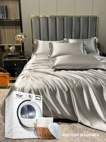 2/3pcs Luxury Solid Satin Duvet Cover Set, Bedding Set, Lightweight, Silky Soft, Breathable, Perfectly Fits Twin/Full/Queen Size Bed - Ideal For Bedroom, Guest Room, Dorm, Machine Washable, All Season, 1 Duvet Cover + 1/2 Pillow Shams, Home Textile, Room Decor - Grey - View 5