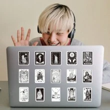 62pcs Black And White Card Sticker, Gothic Horror Waterproof Vinyl Decal For Water Bottle, Laptop, Phone, Skateboard, Guitar, Luggage, Notebook, Hard Hat, Party Supply, Scrapbooking, Gift Decoration For Children, Teenagers And Adults.,Stickers,Goth,Card Sticker