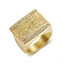 1 pieza Nuevo anillo de acero de titanio HIPHOP chapado en oro con famosa pintura mundial para hombre, joyería de acero inoxidable - Accesorios de acero inoxidable - Ver 11
