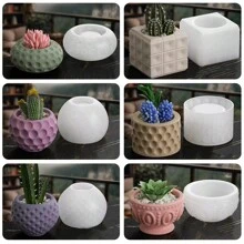 花盆硅胶树脂模具、DIY 水晶树脂、圆点储物盒模具、水泥花瓶、石膏首饰、笔筒、烛台蜡铸模具 - 白色 - 查看 8