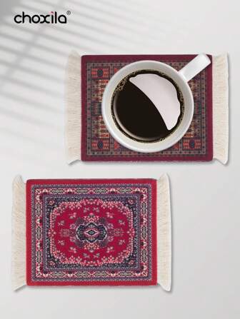 choxila 1pc Table Coaster, Table Mat, Fabric Tassel Carpet Coaster, Coffee Mat For Table Desk Cup