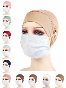 1pc Women's Wine Red Modal Cap Hijab With Ear Hole For Daily Wear - Burgundy - View 2