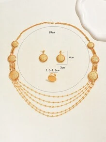4 peças/Conjunto de Jóias Brincos e Colar de Borla Estilo Palaciano Luxuoso de Várias Camadas para Mulheres, Noiva, Casamento, Festa