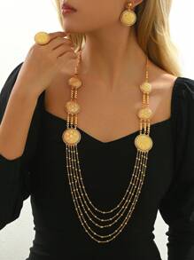 4 peças/Conjunto de Jóias Brincos e Colar de Borla Estilo Palaciano Luxuoso de Várias Camadas para Mulheres, Noiva, Casamento, Festa