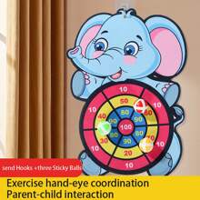 1pc Kids Cartoon Target Throwing Sticky Ball, Fun Party Game For Family Interaction, Gift For Boys, Girls, Christmas, Halloween, Thanksgiving, Birthday - Includes 1 Hook And 3 Sticky Balls - Target-blue Elephant - View 2