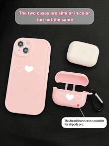 Tim In Màu hồng Mờ Hộp đựng Airpods Với móc Và Che đậy hoàn toàn Thiết kế Màu hồng Mờ Vỏ iphone Với Tim In Năp ông kinh Đối với Bảo vệ máy ảnh Bộ Tương thích với Airpods Và iPhone - Nhiều màu - Xem 2