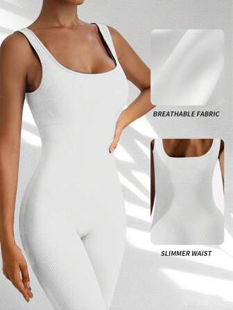 Yefecy 1件纯色高弹无缝瑜伽连体裤，春夏季