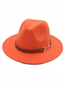 1pc Denim Fedora Hat, Classic Black Wool Felt Vintage Jazz Cap, Adjustable Small Leather Belt Buckle Unisex English Retro Wool Felt Hat, Western Fashion Autumn/Winter Panama Cowboy Felt Hat, Simple Metal Ring Leather Belt Brim Fedora Hat, Versatile Style For Men & Women