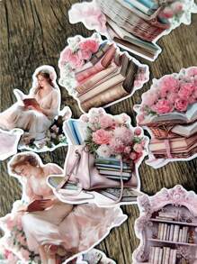1 set Adesivi decorativi vintage acquerello donna vittoriana che legge un diario adatti per scrapbook, agenda, quaderno, biglietto di auguri, tazza, telefono cellulare