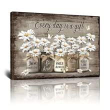 1pc Houten ingelijste rustieke wandkunst Daisy vlinder cadeau canvas vintage bloemen wandkunst, bloemen inspirerende foto voor slaapkamer woonkamer badkamer kantoor wanddecoratie ingelijste huisdecoraties klaar om op te hangen met ingelijste, posters voor kamer, woondecoratie, vintage kamerdecoratie esthetiek, Cottagecore wanddecoratie