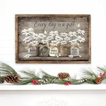 1pc Houten ingelijste rustieke wandkunst Daisy vlinder cadeau canvas vintage bloemen wandkunst, bloemen inspirerende foto voor slaapkamer woonkamer badkamer kantoor wanddecoratie ingelijste huisdecoraties klaar om op te hangen met ingelijste, posters voor kamer, woondecoratie, vintage kamerdecoratie esthetiek, Cottagecore wanddecoratie