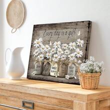 1pc Houten ingelijste rustieke wandkunst Daisy vlinder cadeau canvas vintage bloemen wandkunst, bloemen inspirerende foto voor slaapkamer woonkamer badkamer kantoor wanddecoratie ingelijste huisdecoraties klaar om op te hangen met ingelijste, posters voor kamer, woondecoratie, vintage kamerdecoratie esthetiek, Cottagecore wanddecoratie