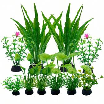 10pcs Fish Tank Accessories Green Plants, Green Fish Tank Decorations, Aquarium Decor Plastic Plants