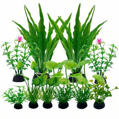 10pcs Fish Tank Accessories Green Plants, Green Fish Tank Decorations, Aquarium Decor Plastic Plants