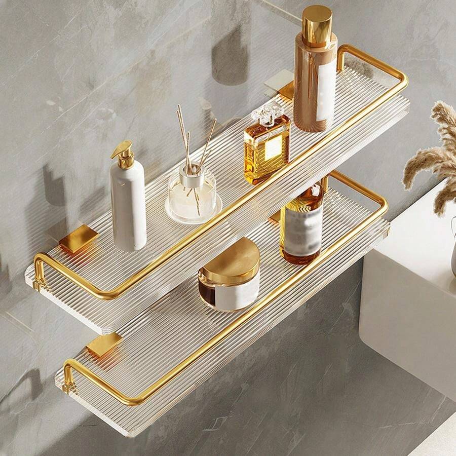 Acrylic Gold Bathroom Shelves, Luxury Vanity Storage Racks, Toilet ...