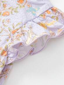 Balabala Baby Girl Chinese Style Floral Print Ruffle Sleeve Qipao Dress, Spring/Summer - Purple - View 5