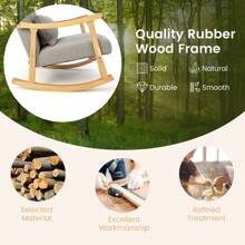 Upholstered Rocking Chair, Modern Rocker With Rubber Wood Frame, Comfy Backrest & Seat, PP Padded Pillow, Single Rocking Chair For Living Room, Bedroom, Lounge, Office, Nursery - Grey - View 3