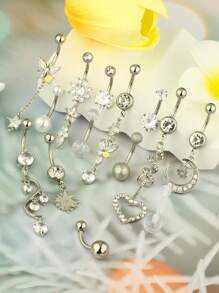 14入組14G女用肚臍環，CZ吊墜彎形肚臍杠針體穿刺首飾，含禮品盒 - 肚環 - 查看 2