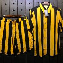 Men Shirt Co-Ords - 黃色 - 查看 1